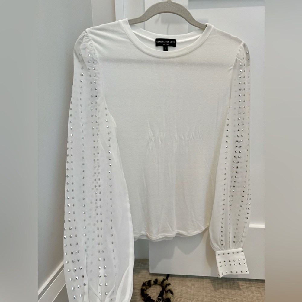 Generation Love Talia Long Sleeve Silver Studded Top XS
